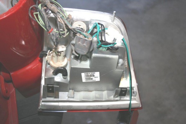 back of a pickup truck taillight with connectors