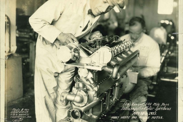 125 Vintage Photo of an old prewar Indianapolis 500 race car engine being assembled