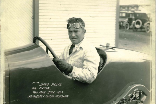 1923 photo of dario resta in a packard Indianapolis 500 race car