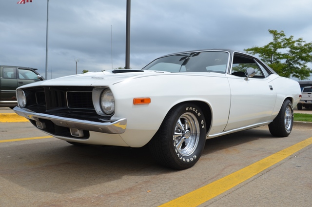 white 1973 plymouth cuda