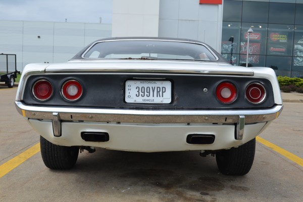 rear bumper and taillights on a white 1973 plymouth cuda