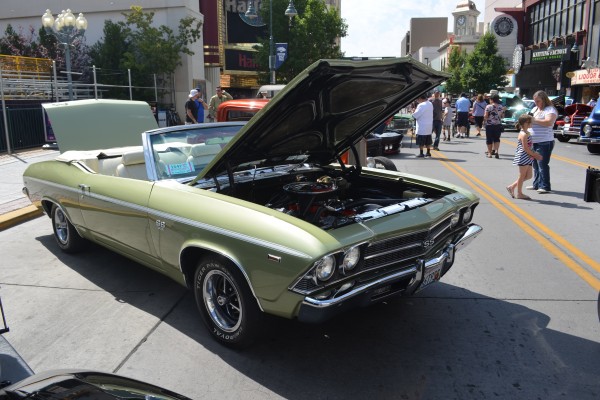 Chevy Chevelle convertible parked on reno street during hot august nights