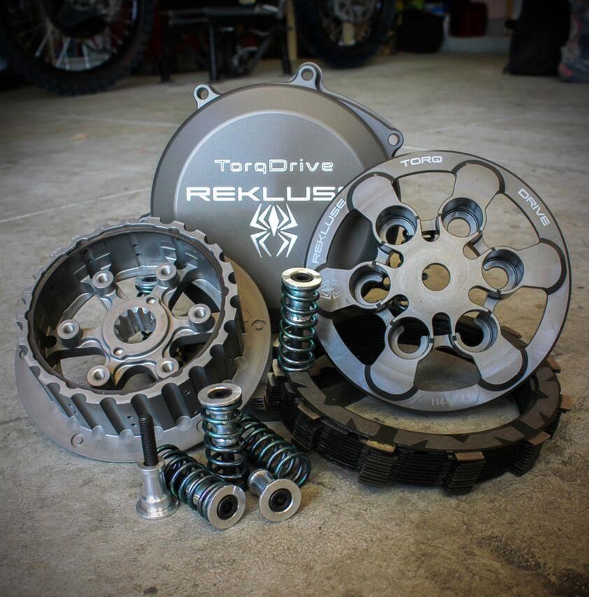 Rekluse Clutch basket, discs, and springs for a motorcycle