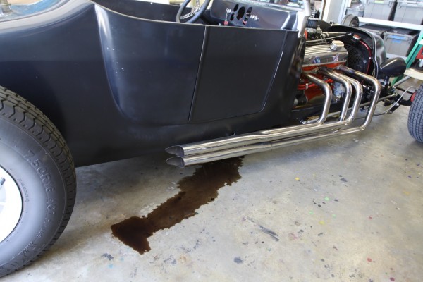 hot rod leaking oil onto garage floor