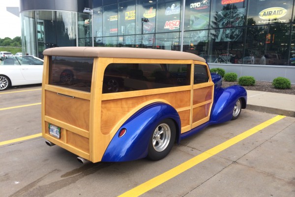 Vintage willys woody wagon custom hot rod, rear tailgate view