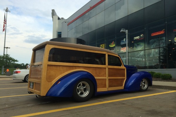 Vintage willys woody wagon custom hot rod, parked at summit racing