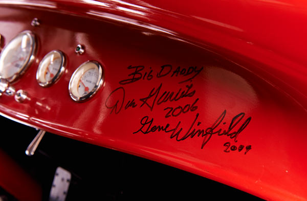 gene winfield and don garlits autographs on dash of hot rod