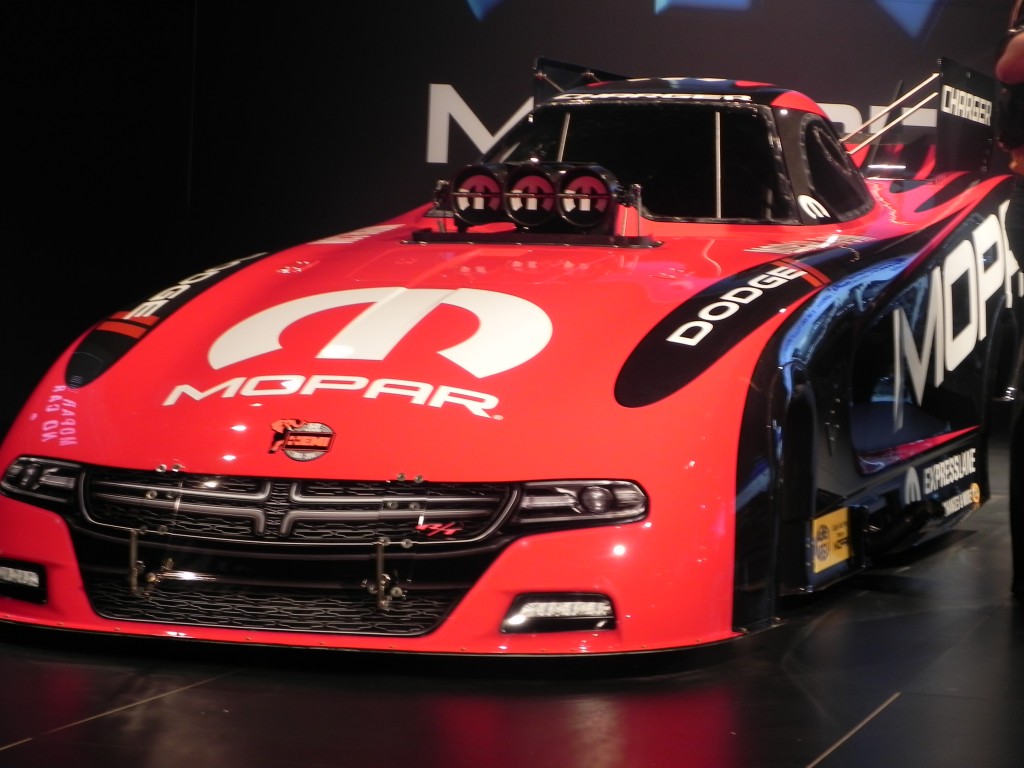 NHRA Mopar funny car on display at 2014 SEMA Trade Show