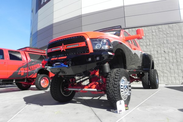 lifted ram truck on display at SEMA 2014 Automotive trade show