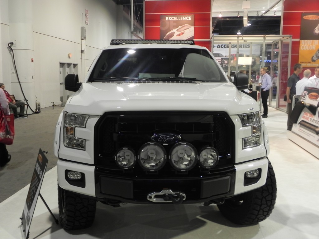 modified ford truck on display at SEMA 2014 Automotive trade show