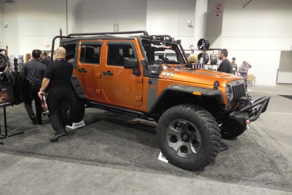 customized jeep wrangler on display at SEMA 2014 Automotive trade show
