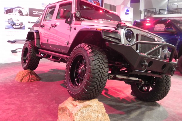 modified jeep wrangler on display at SEMA 2014 Automotive trade show