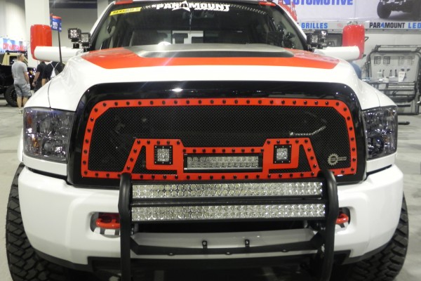 truck with aftermarket grille on display at SEMA 2014 Automotive trade show
