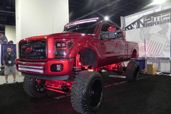 lifted custom ford super duty on display at SEMA 2014 Automotive trade show