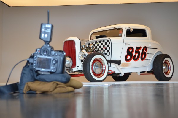 ford hot rod in a photo studio