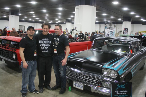 gene winfield with hotrodders at car show