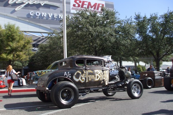 hot rod displayed outside sema event hall in 2014