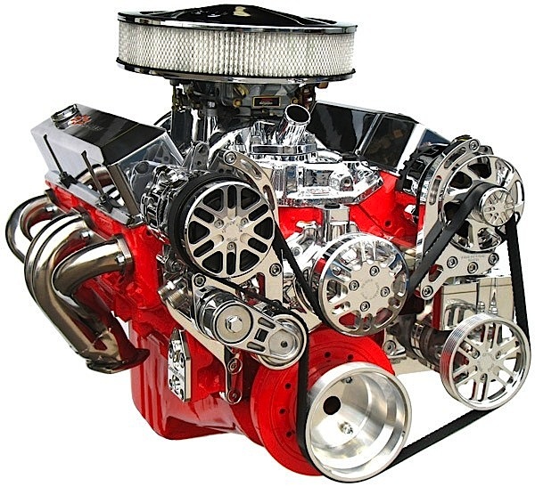 custom v8 engine with chromed pulleys