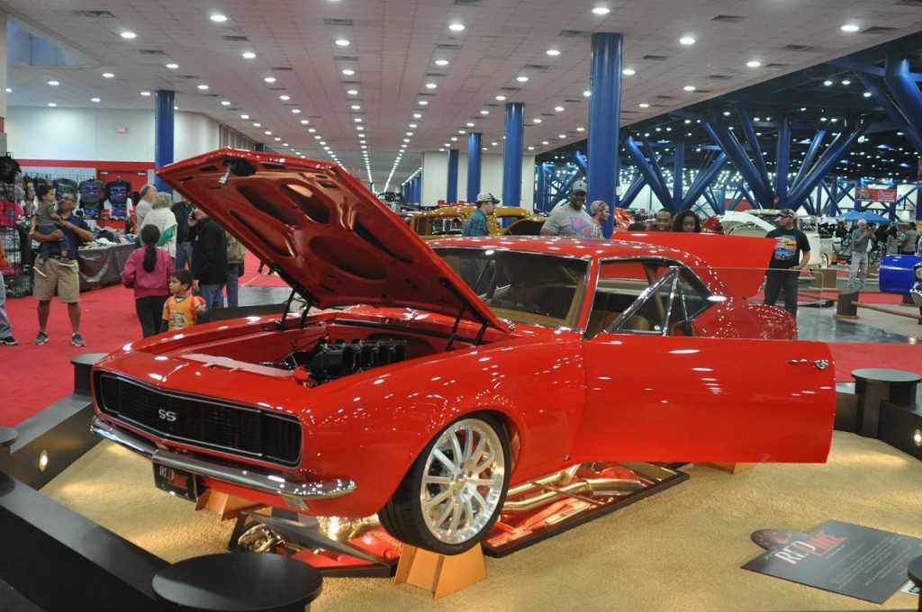 vintage chevy camaro ss custom on display at indoor car show