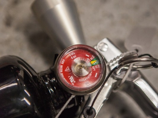 close up of pressure gauge on a fire extinguisher