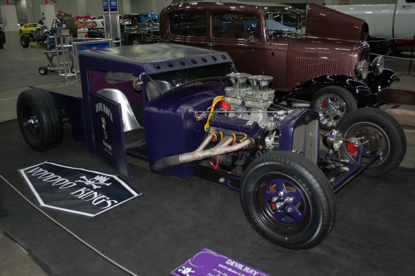 blue sbc powered ford rat rod coupe