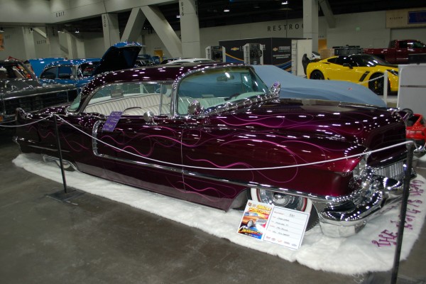 customized lowered 1950s era Cadillac coupe