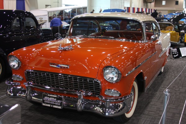 red and white chevy 1955 hardtop coupe