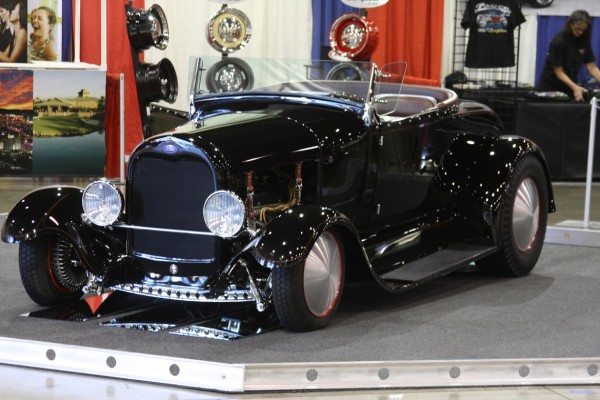 vintage ford hotrod roadster on display at car show