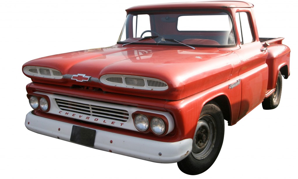 early 160s red chevy pickup truck
