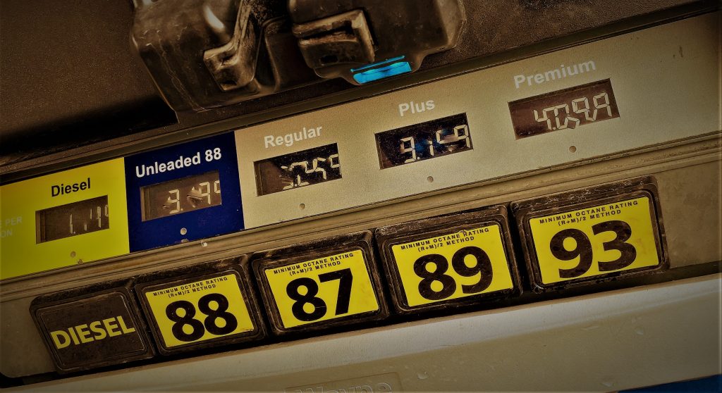 stylized image of a row of gas pumps with ethanol e15 88 option