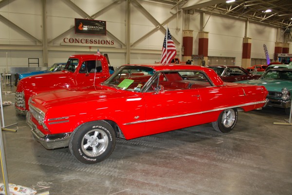 red custom chevy impala coupe