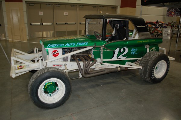 vintage dirt track ford race car on display at car show