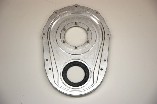 aluminum timing chain cover for a v8 engine