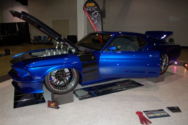 customized blue ford mustang fastback show car