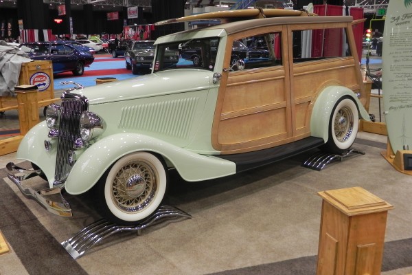 white custom 1943 ford woody wagon with surf boards