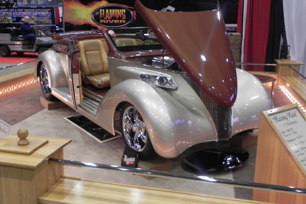 modified hot rod at indoor car show