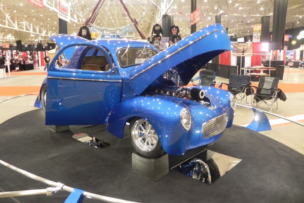 willys gasser hot rod at indoor car show