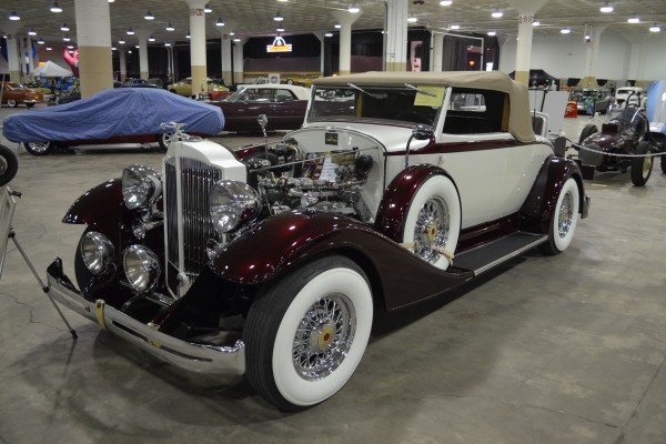 vintage prewar luxury coupe on display at classic car show