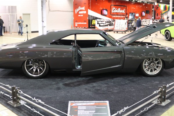 customized dodge charger at a car show