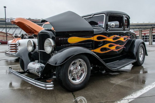 vintage ford five window hot rod coupe