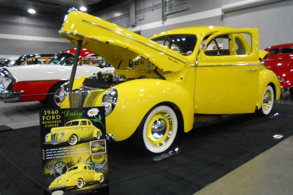 yellow 1940 ford business coupe hot rod