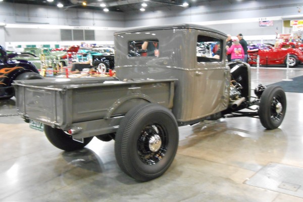 rear view of the bed of a hot rod ford truck