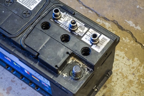 car battery with cell caps removed