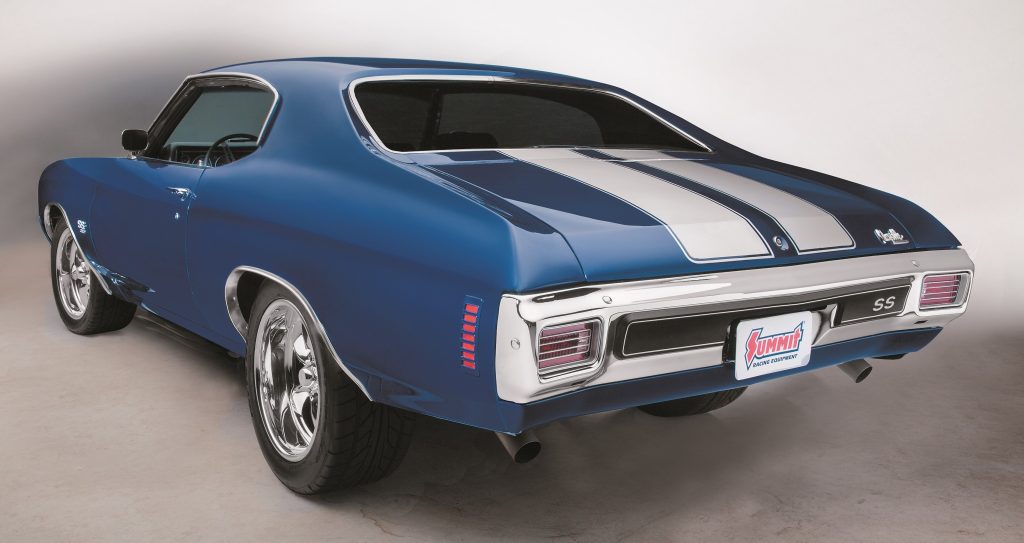 Rear View of a blue 1970 Chevelle SS Big Block