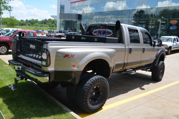 Ford F350 lifted truck rear quarter view