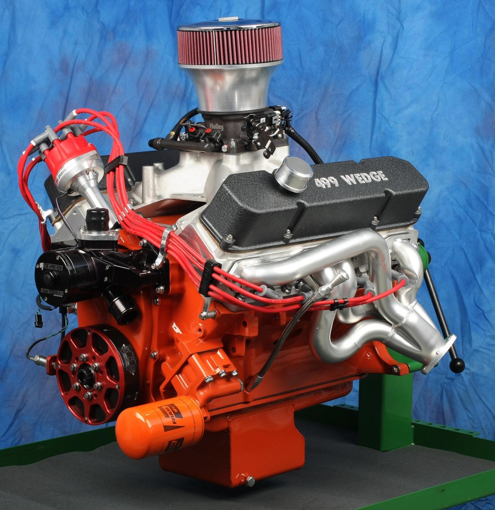 mopar crate engine on a stand
