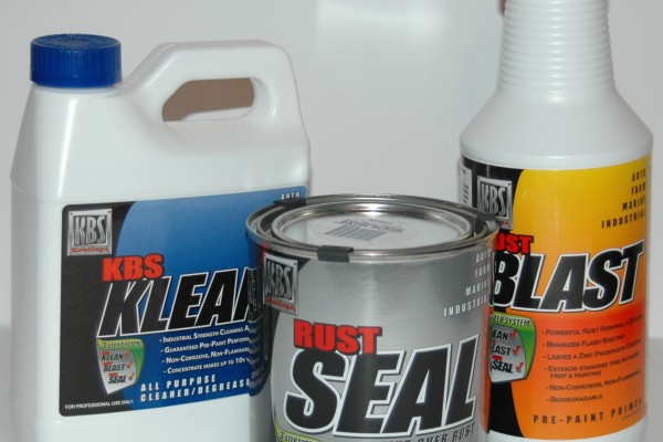 jugs of coatings and solvents in a kbs frame coating kit