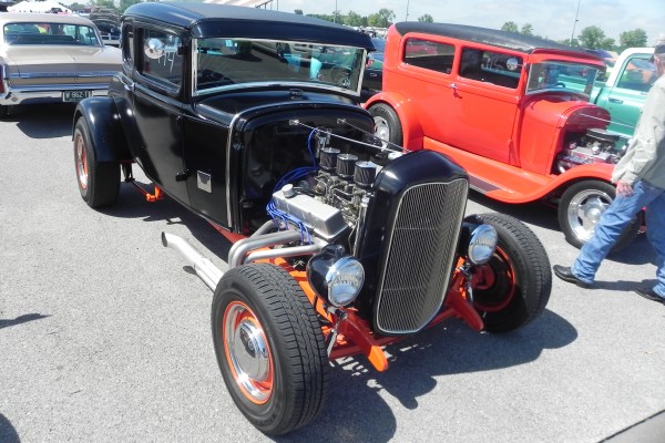 black ford five window hotrod coupe