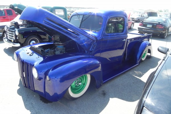 custom blue hotrod pickup truck
