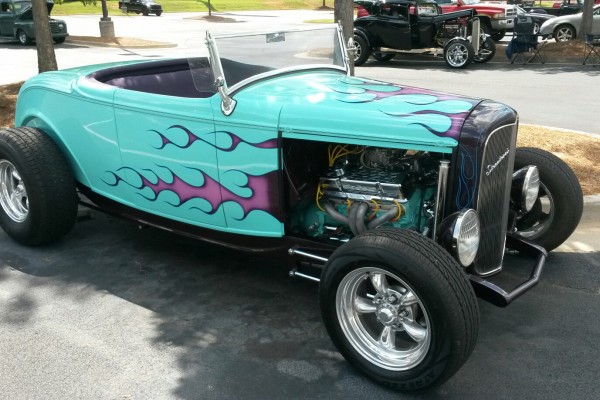 flamed ford roadster with a sbc v8